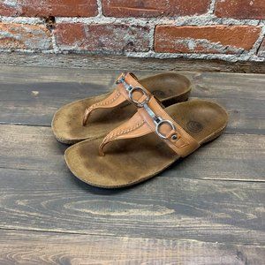 Euro Wellness Balance Women’s 8 Sandals Thongs Brown Leather Metal